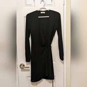 Aritzia Babaton Black Wrap Dress XXS Long Sleeve Lined Murphy Style #70812 EUC